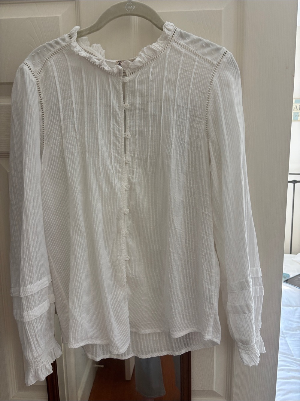 Faherty Willa Button Front Peasant Blouse size Large NWT